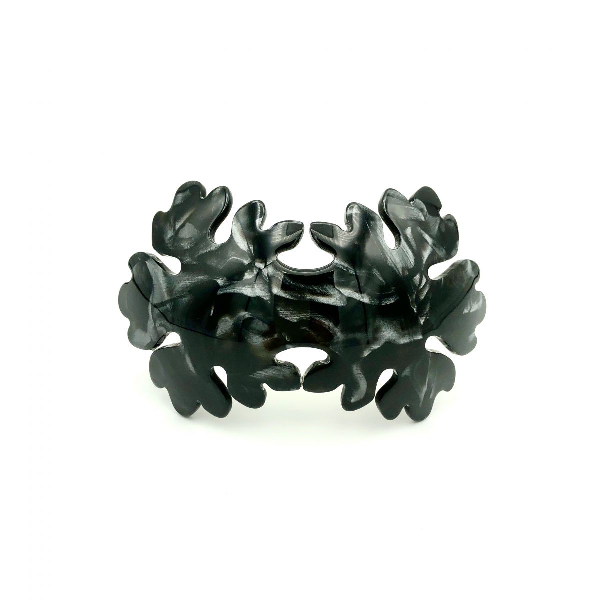 Haarspange schwarz/silbergrau - groß, gebogen, Blume - 10,2 cm